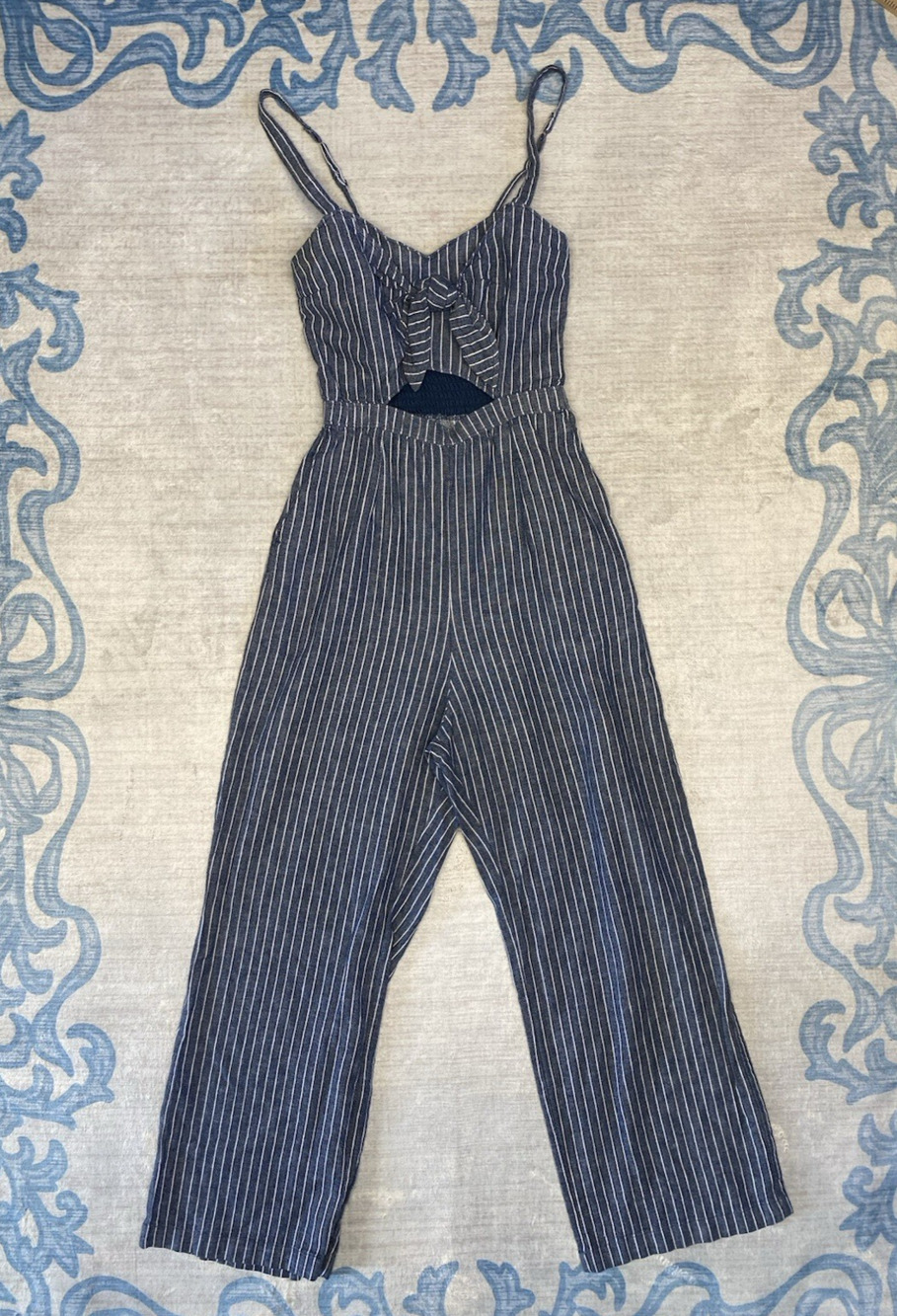 Abercrombie & Fitch Striped Jumpsuit Romper Womens XS Wide Leg Coastal Resort